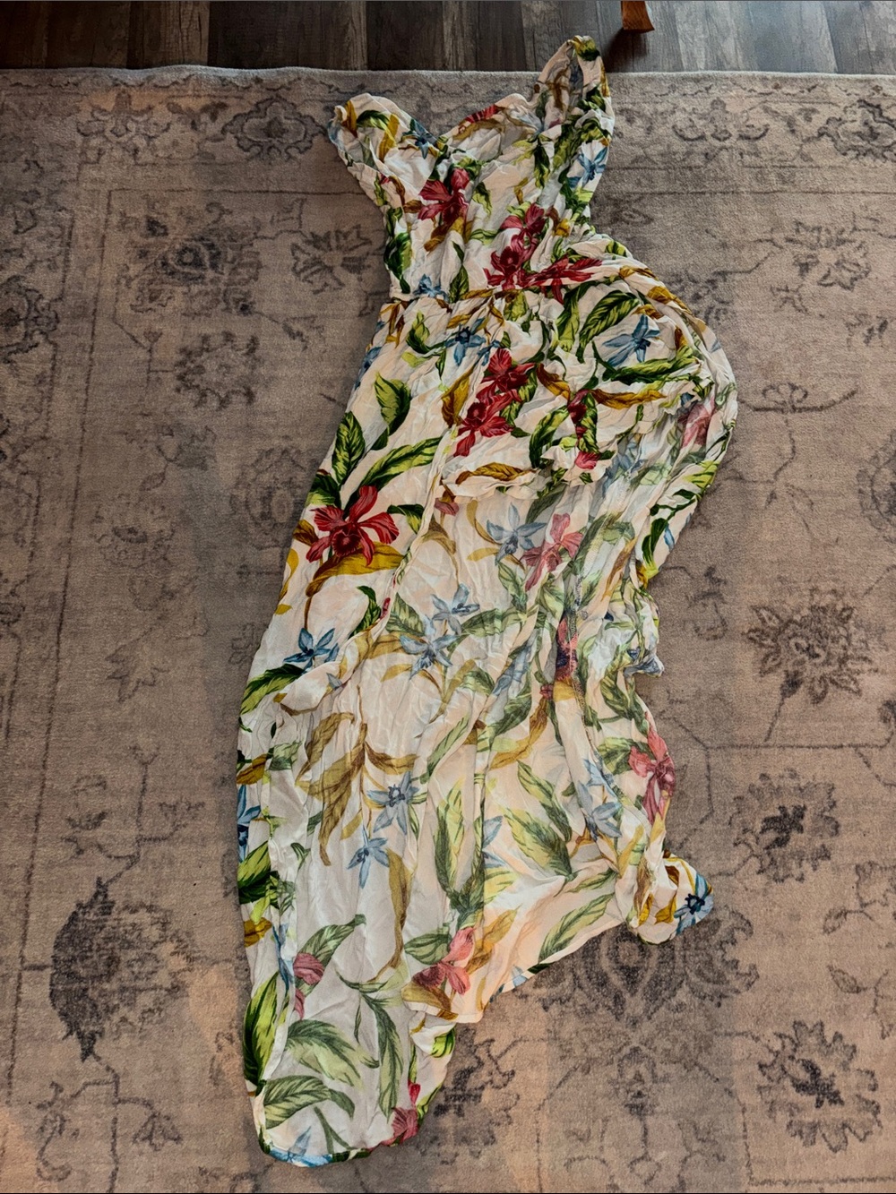Floral V-Neck Sleeveless Maxi Dress - White with Multi Floral